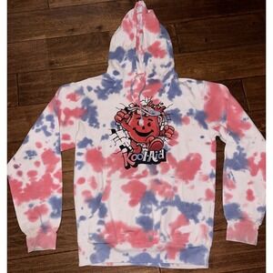 Kool-Aid Man Tie Dye Hoodie‎ Size Mad Engine Red Blue Drawstring Pullover SMALL